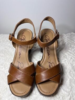American Rag Classic Brown Leatherette Women’s Sandals with Ankle Strap